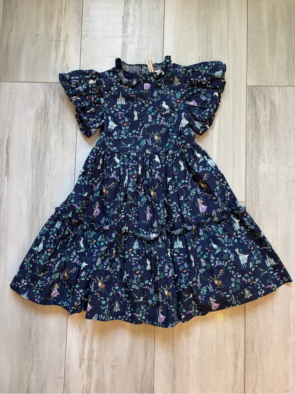 Janie & Jack Disney Princess Elsa Frozen Navy Tiered Fit & Flare Dress Girls 5